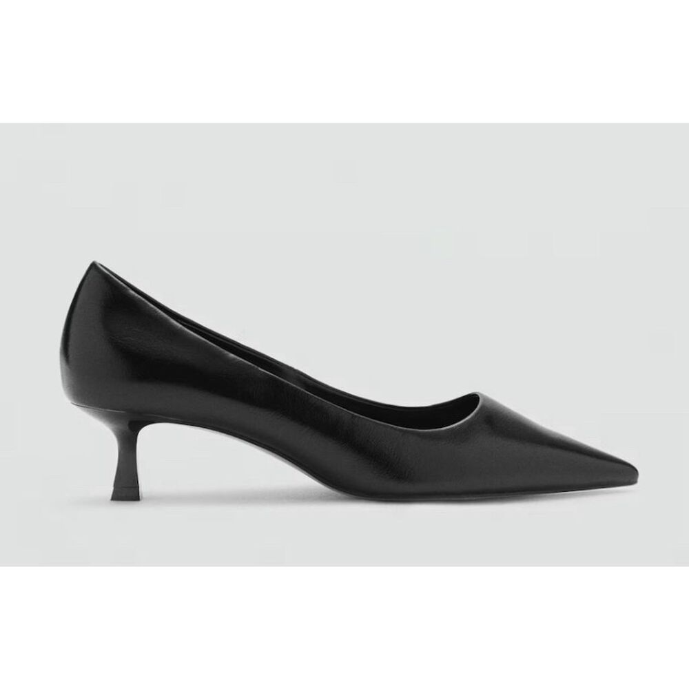 Mango Rocklyn Black Pointed-Toe Kitten Heel Slip On Pumps size 36 NWT